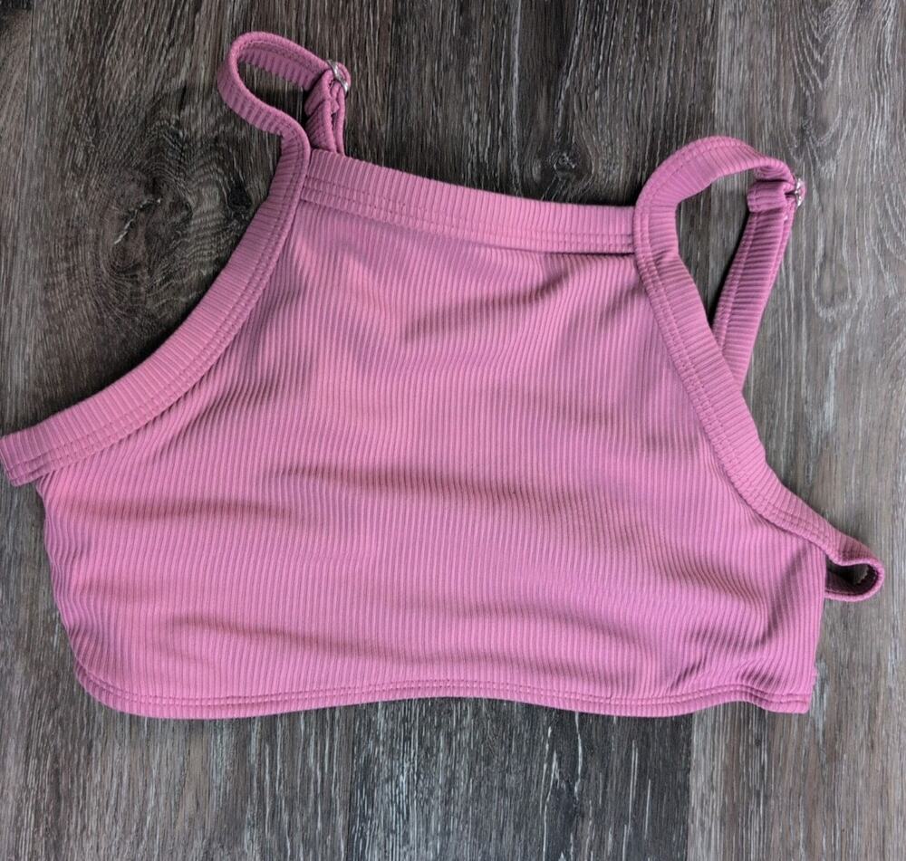 Ribbed Dusty Pink High Neck Crop Top Bralette Tank Cami halter style